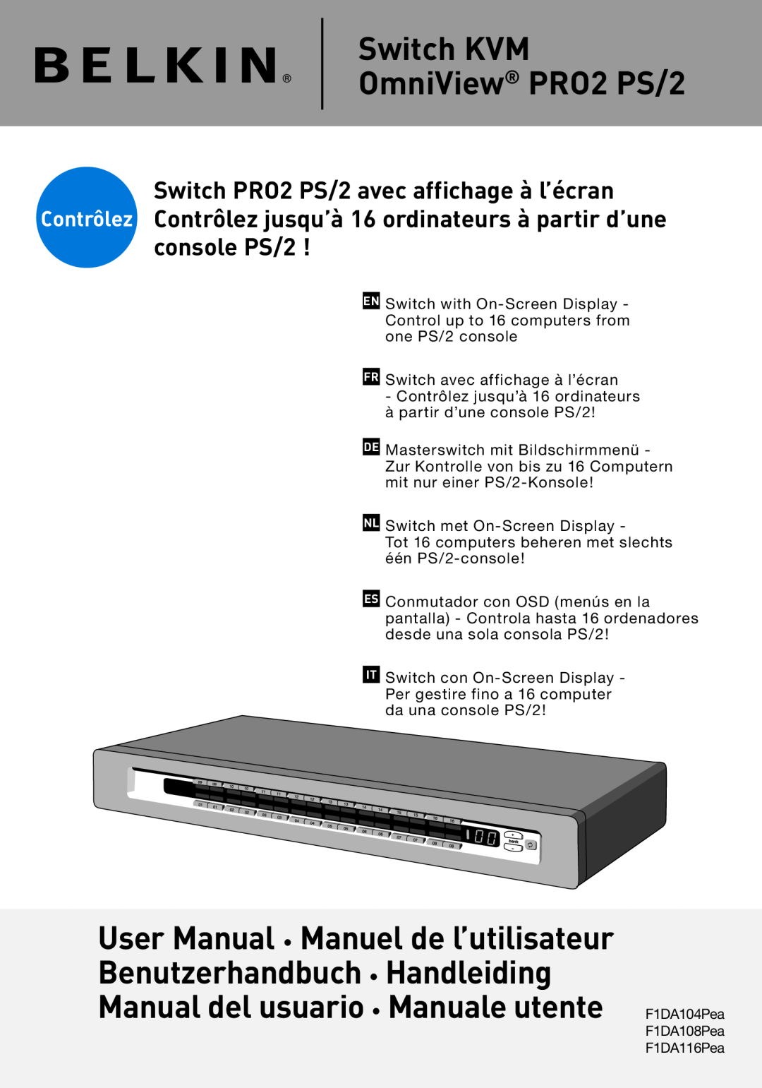Belkin user manual Switch KVM OmniView PRO2 PS/2, console PS/2 