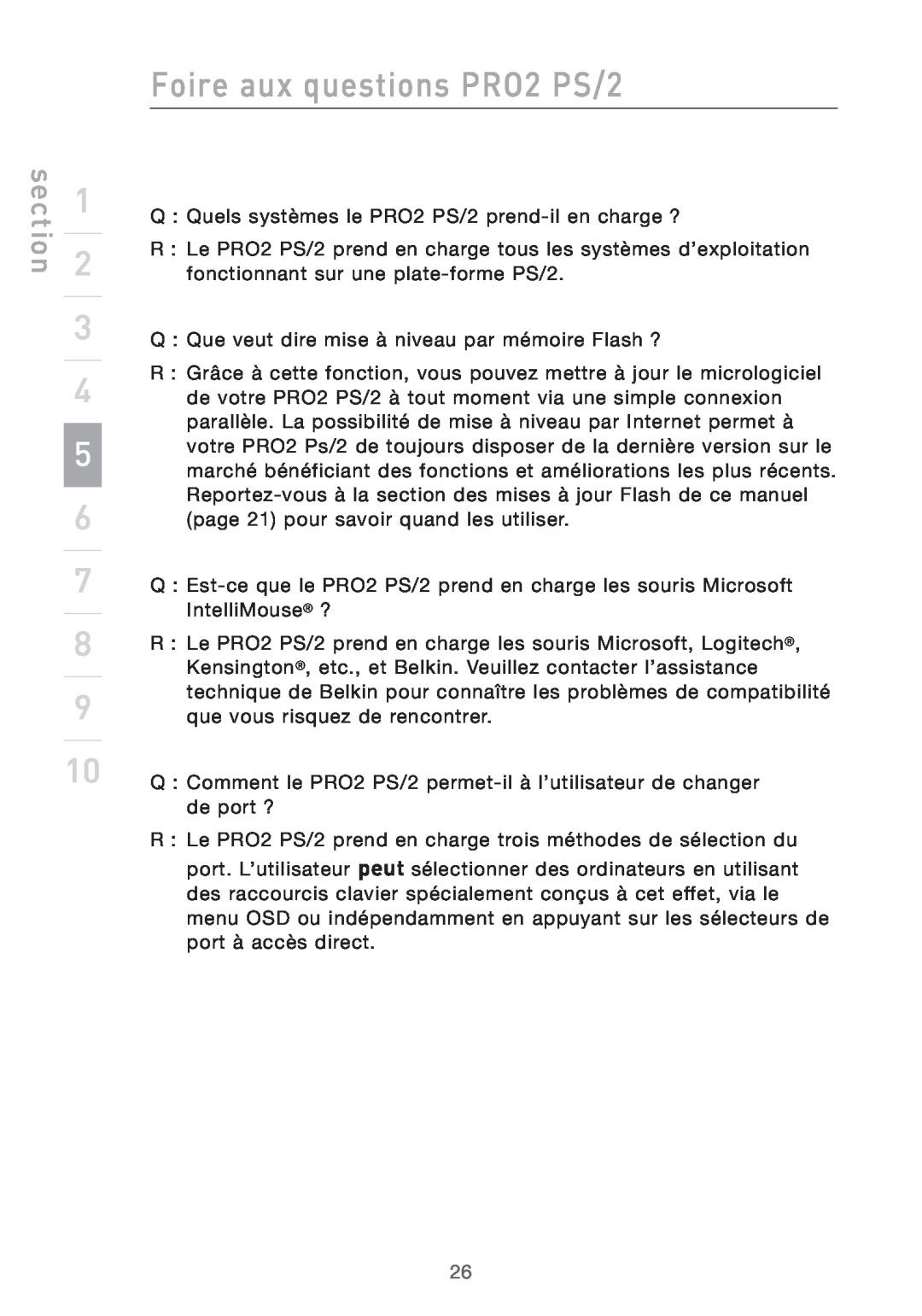 Belkin user manual Foire aux questions PRO2 PS/2, section 