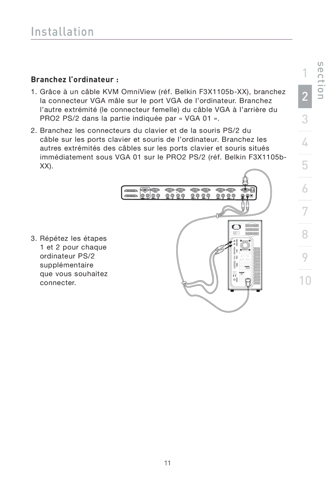 Belkin PRO2 PS/2 user manual Branchez l’ordinateur 