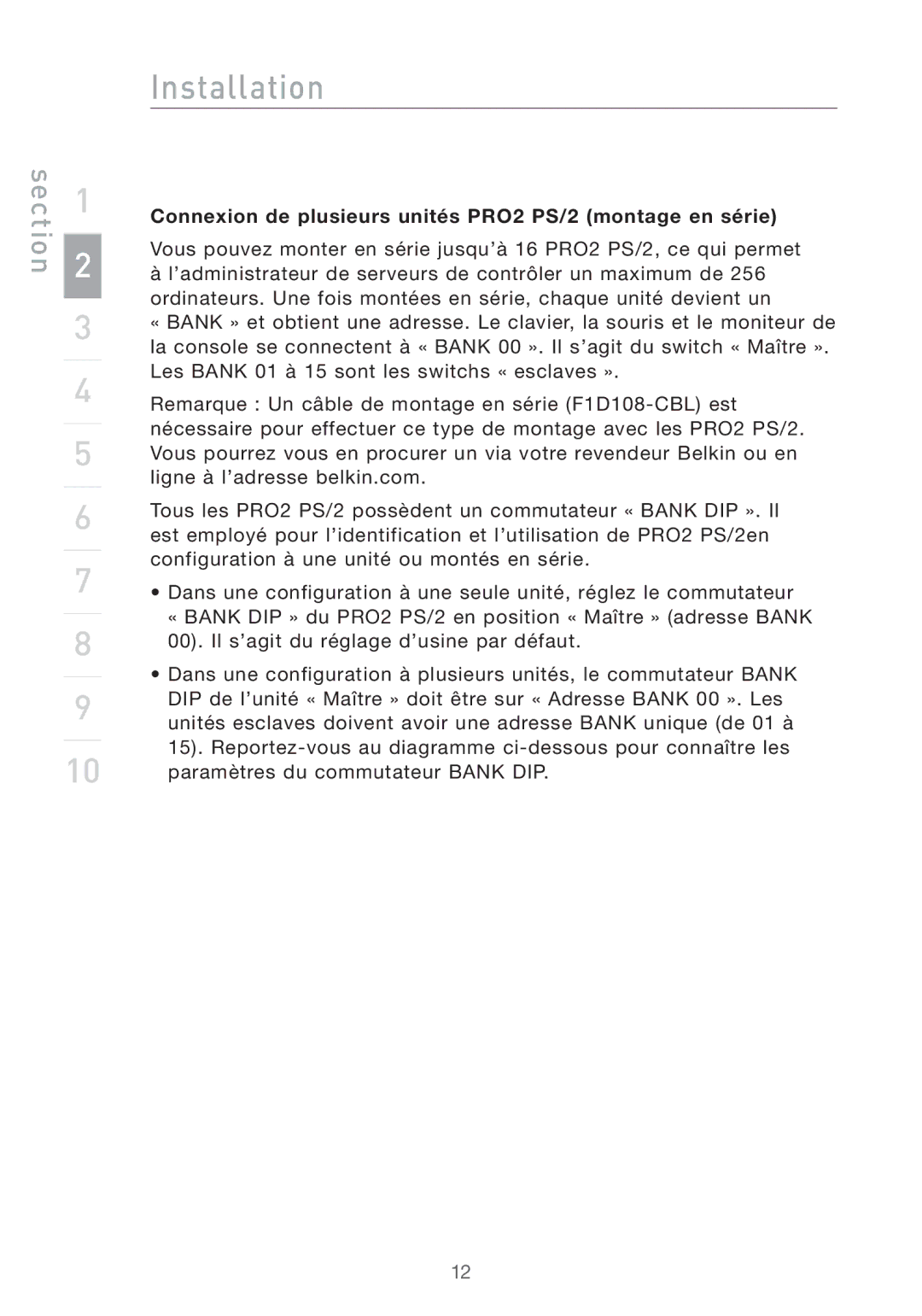 Belkin user manual Connexion de plusieurs unités PRO2 PS/2 montage en série 