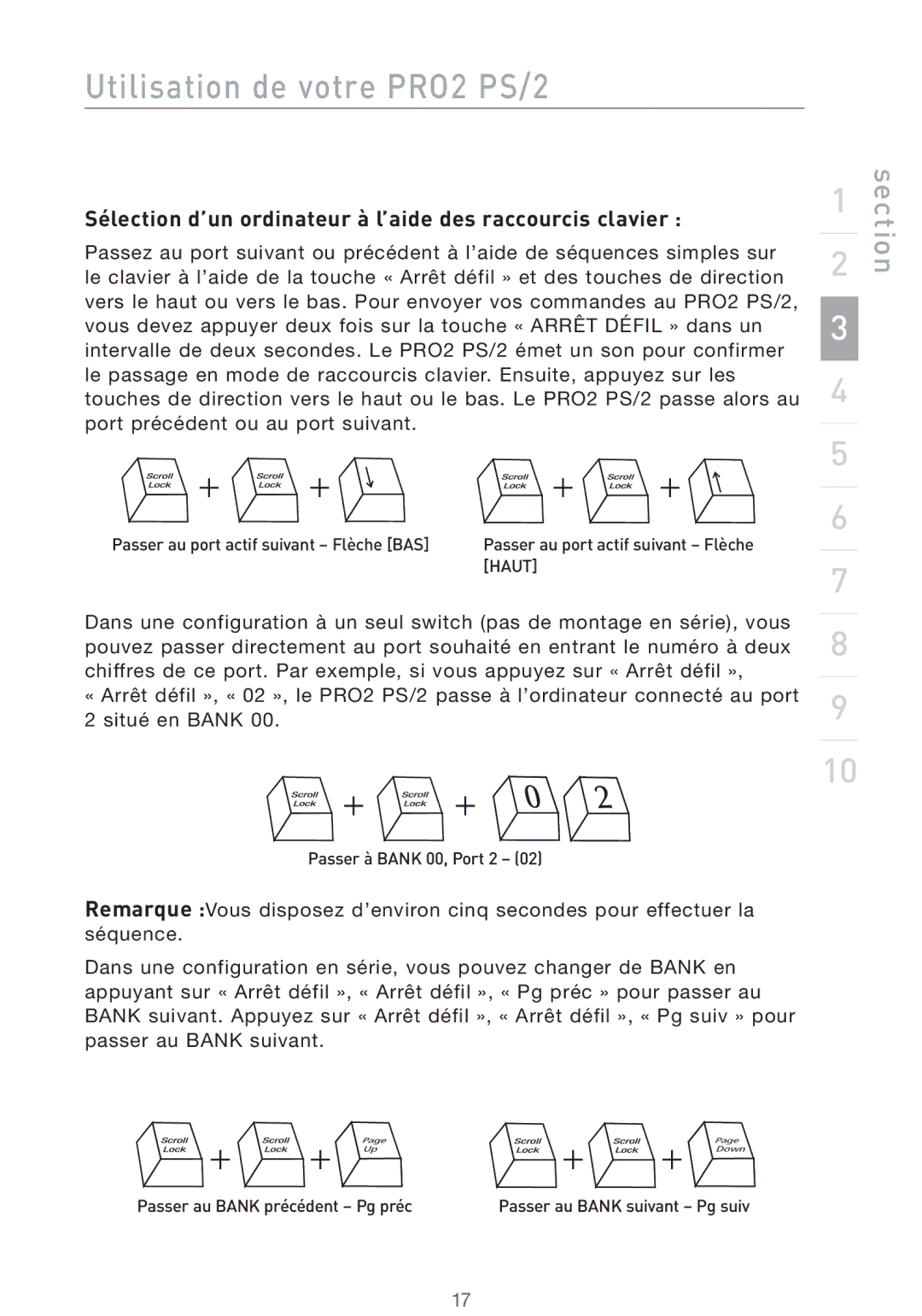 Belkin user manual Utilisation de votre PRO2 PS/2, Sélection d’un ordinateur à l’aide des raccourcis clavier 