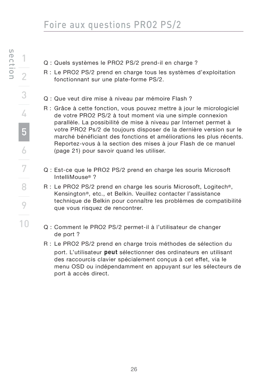 Belkin user manual Foire aux questions PRO2 PS/2 