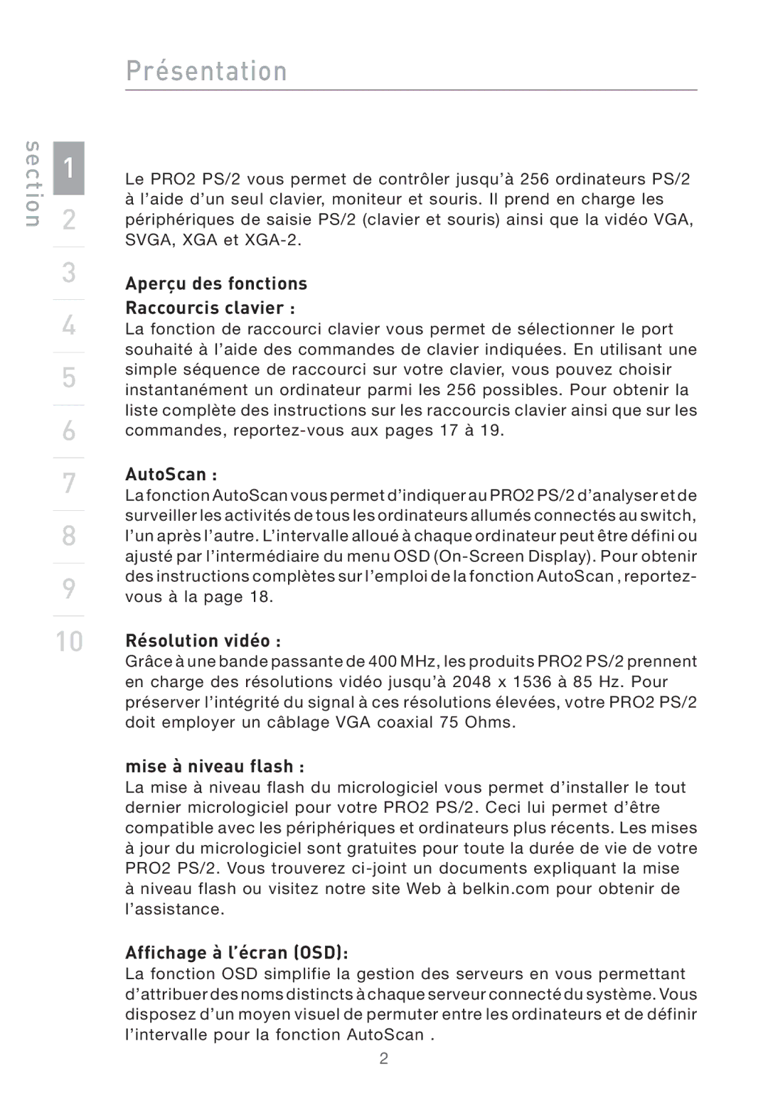 Belkin PRO2 PS/2 user manual Présentation 