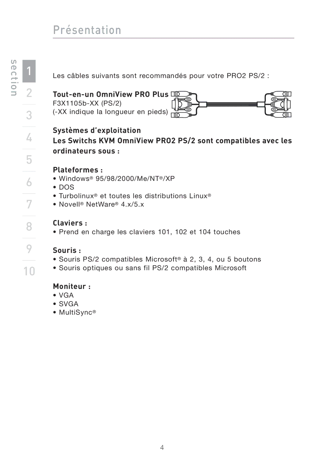 Belkin PRO2 PS/2 user manual Tout-en-un OmniView PRO Plus, Claviers, Souris, Moniteur 