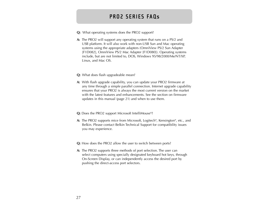 Belkin user manual PRO2 SERIES FAQs 