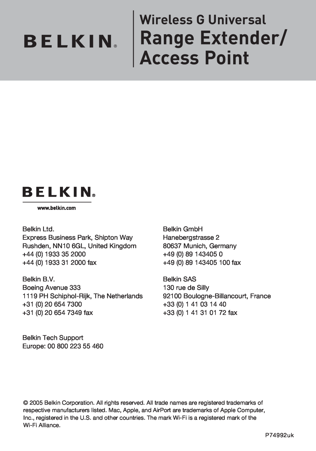 Belkin Range Extender/ Access Point manual Range Extender Access Point, Wireless G Universal 