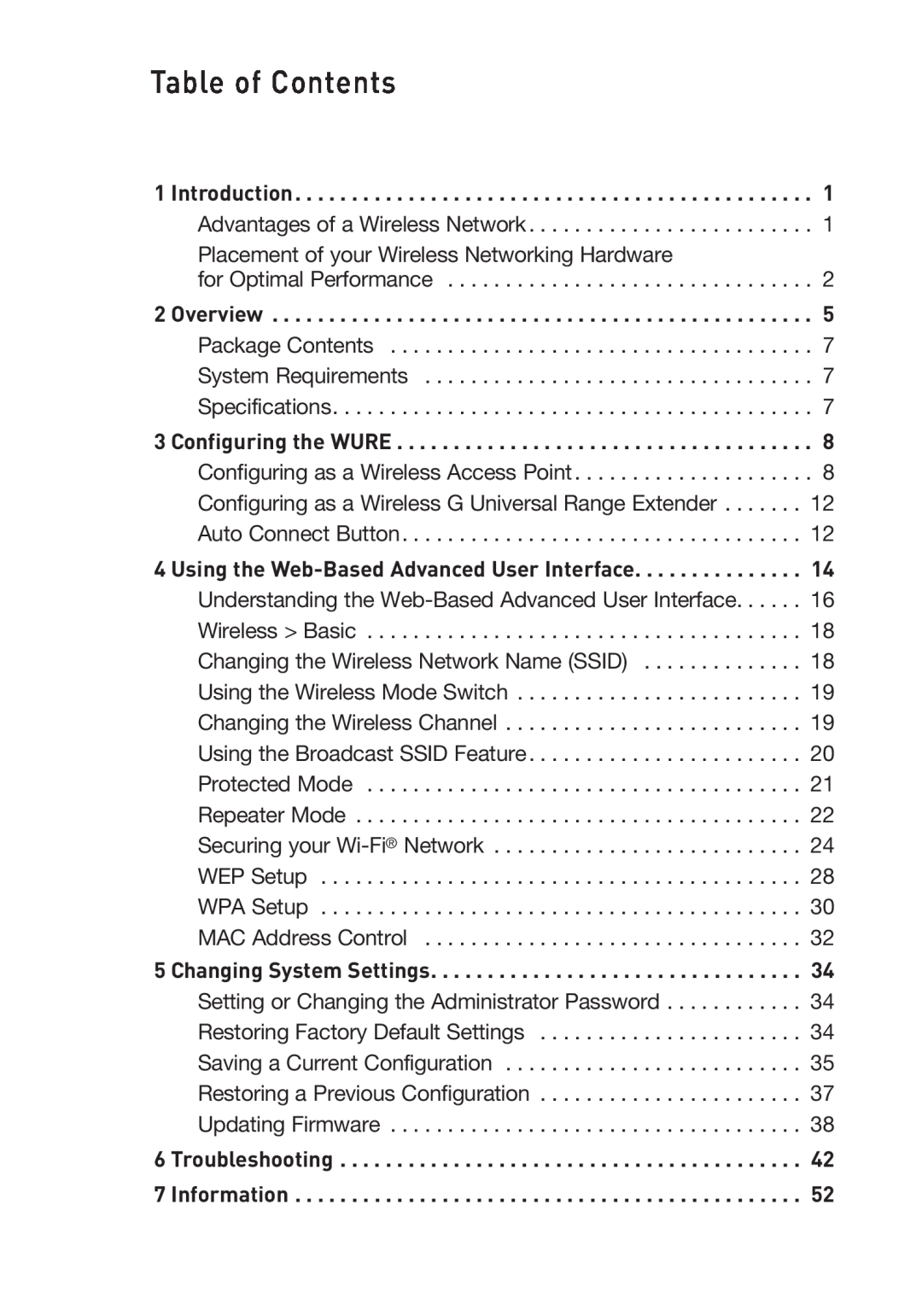 Belkin Range Extender/ Access Point manual Introduction, Table of Contents 