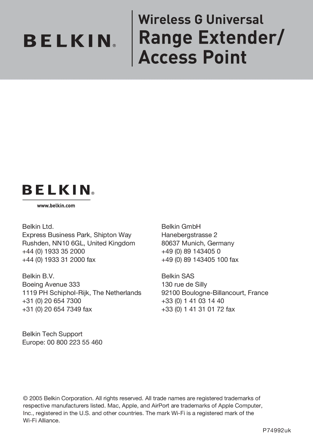 Belkin Range Extender/ Access Point manual Range Extender Access Point 