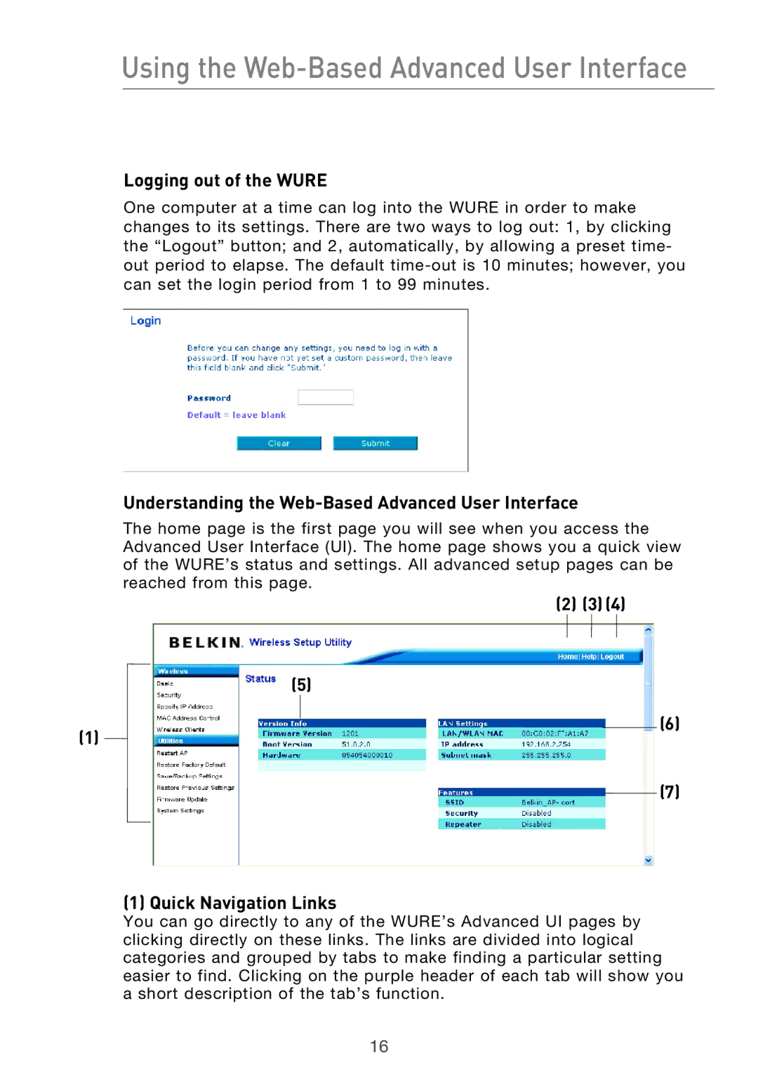 Belkin Range Extender/ Access Point manual Using the Web-Based Advanced User Interface, Logging out of the Wure 