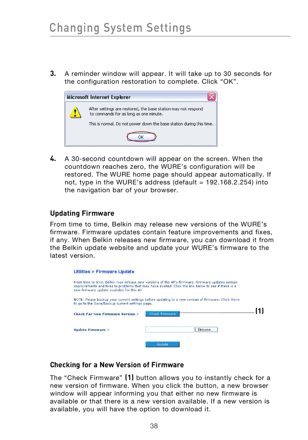 Belkin Range Extender/ Access Point manual Updating Firmware, Checking for a New Version of Firmware 