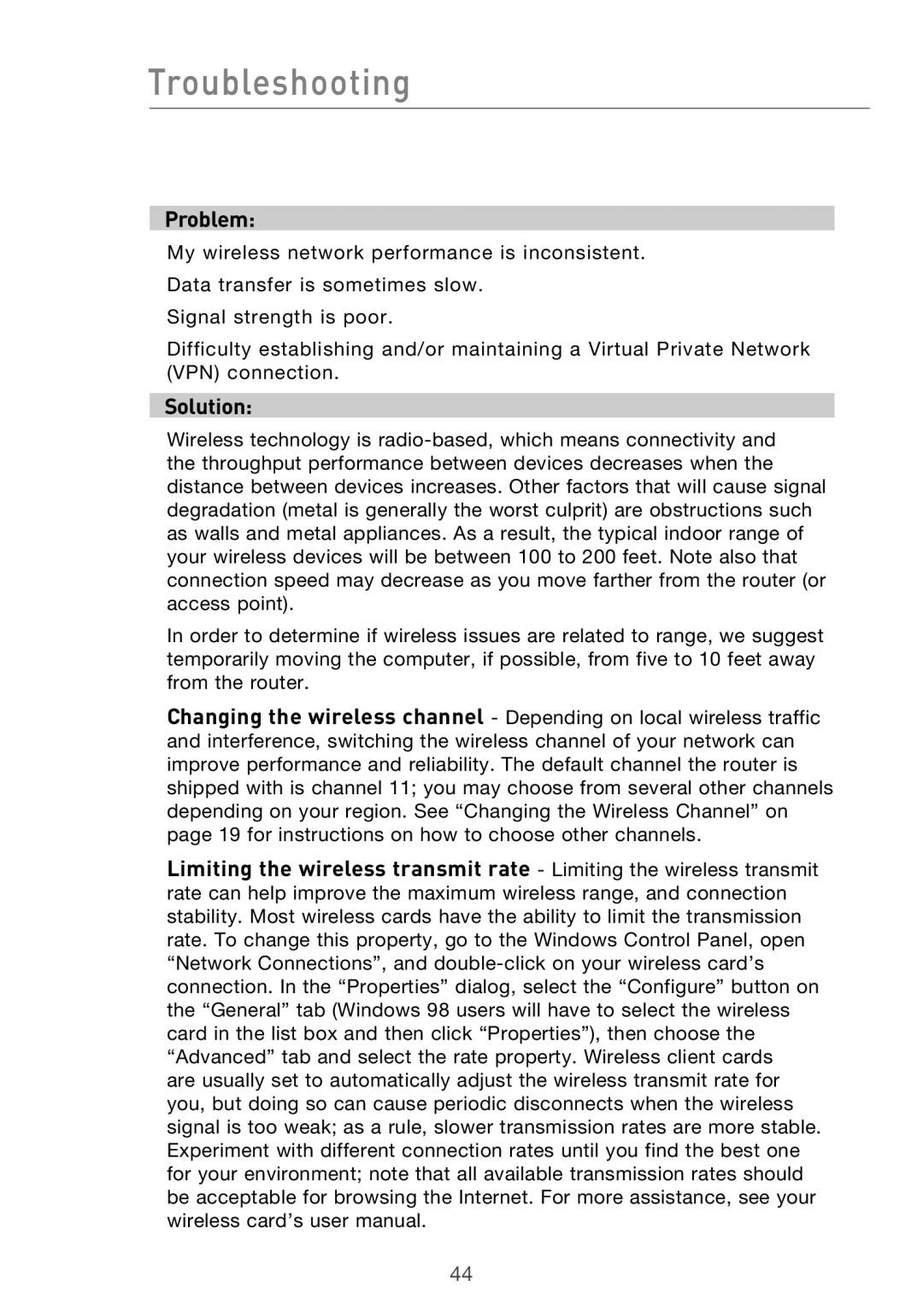 Belkin Range Extender/ Access Point manual Troubleshooting 