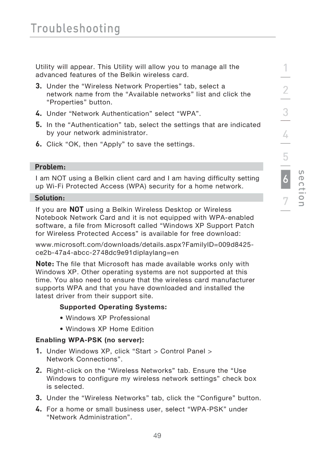 Belkin Range Extender/ Access Point manual Supported Operating Systems, Enabling WPA-PSK no server 