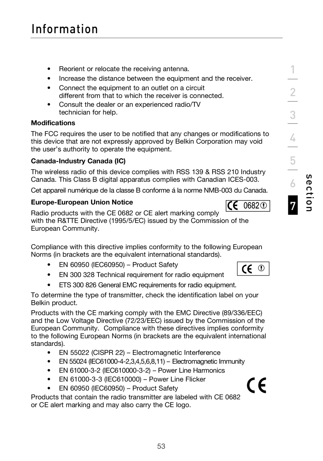 Belkin Range Extender/ Access Point manual Modifications, Canada-Industry Canada IC, Europe-European Union Notice 