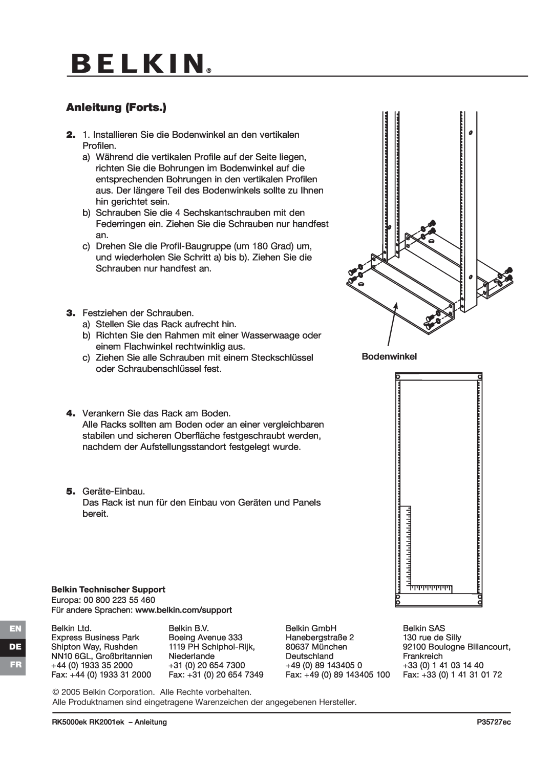 Belkin RK2000ek, RK2001ek, RK5000ek, P35727ec manual Anleitung Forts 
