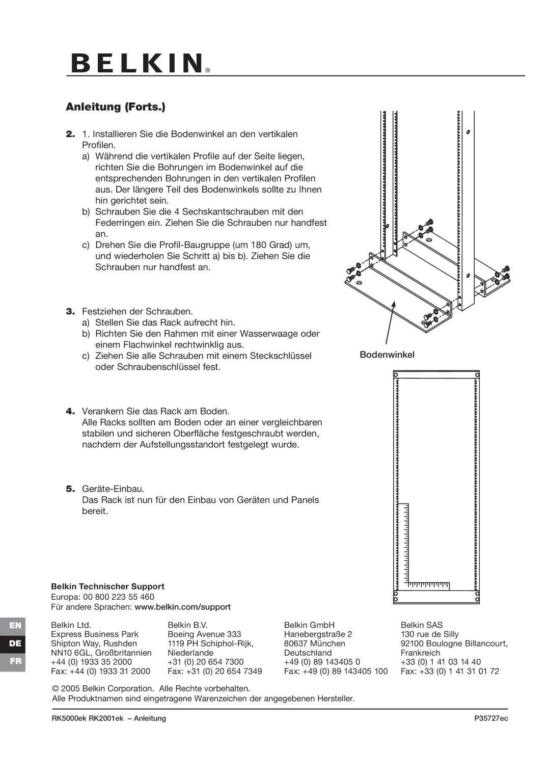 Belkin RK2000ek, RK2001ek, RK5000ek, P35727ec manual Anleitung Forts 