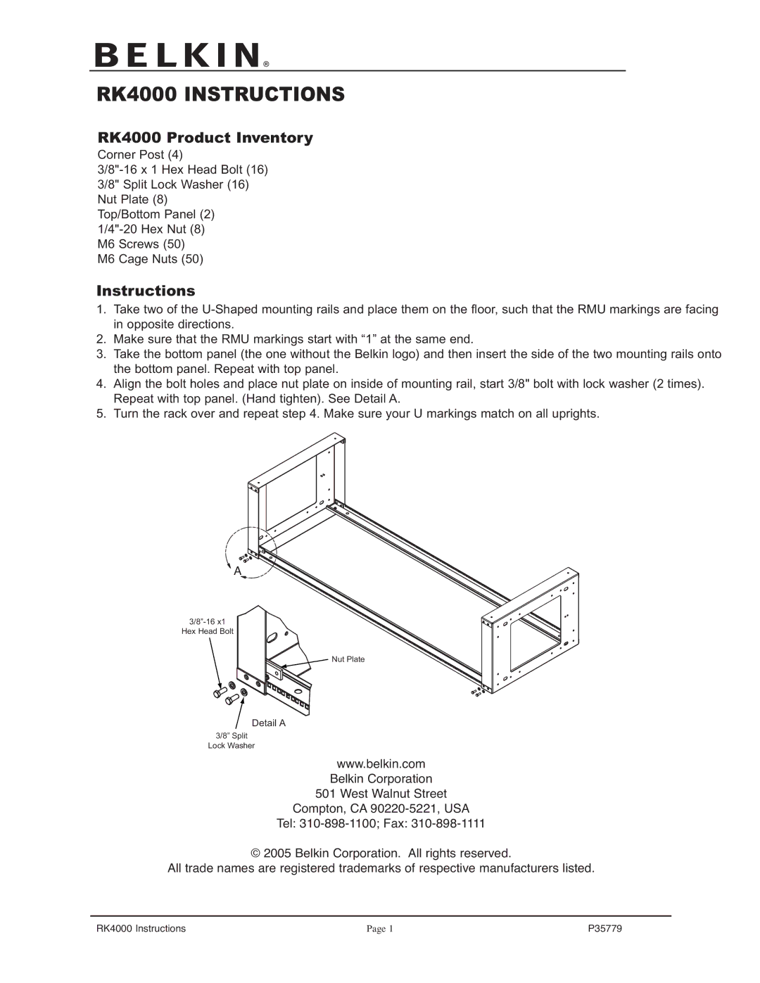 Belkin manual RK4000 Instructions, RK4000 Product Inventory 