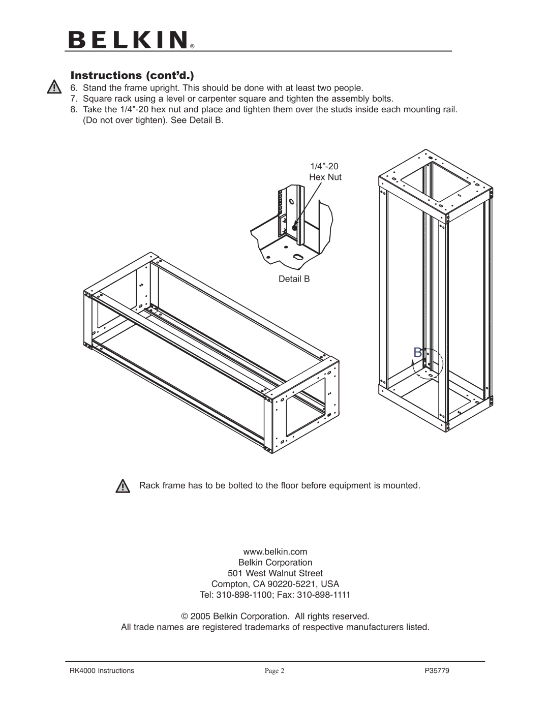 Belkin RK4000 manual Instructions cont’d 