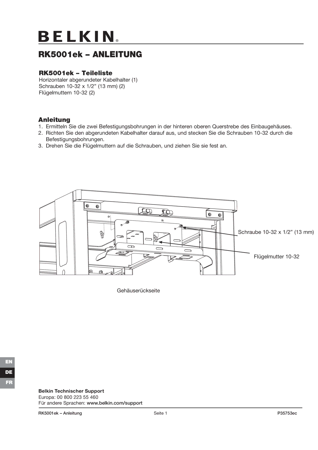 Belkin manual RK5001ek Anleitung, RK5001ek Teileliste 