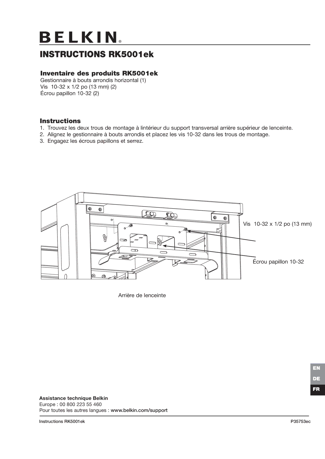 Belkin manual Instructions RK5001ek, Inventaire des produits RK5001ek 