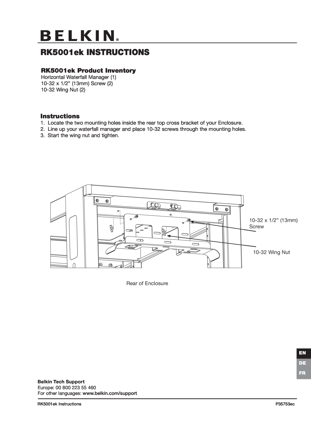 Belkin manual RK5001ek INSTRUCTIONS, RK5001ek Product Inventory, Instructions 