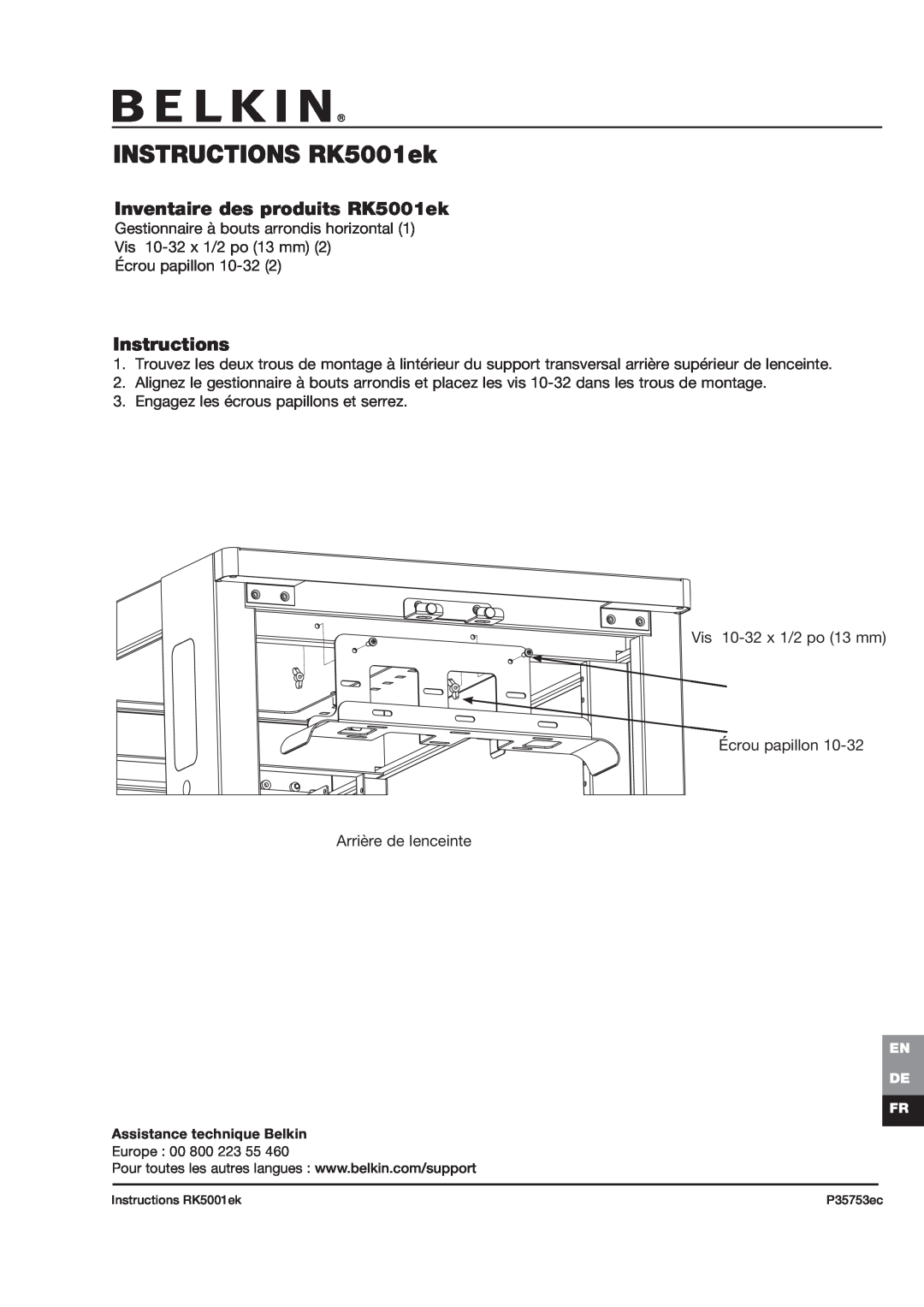 Belkin manual INSTRUCTIONS RK5001ek, Inventaire des produits RK5001ek, Instructions 