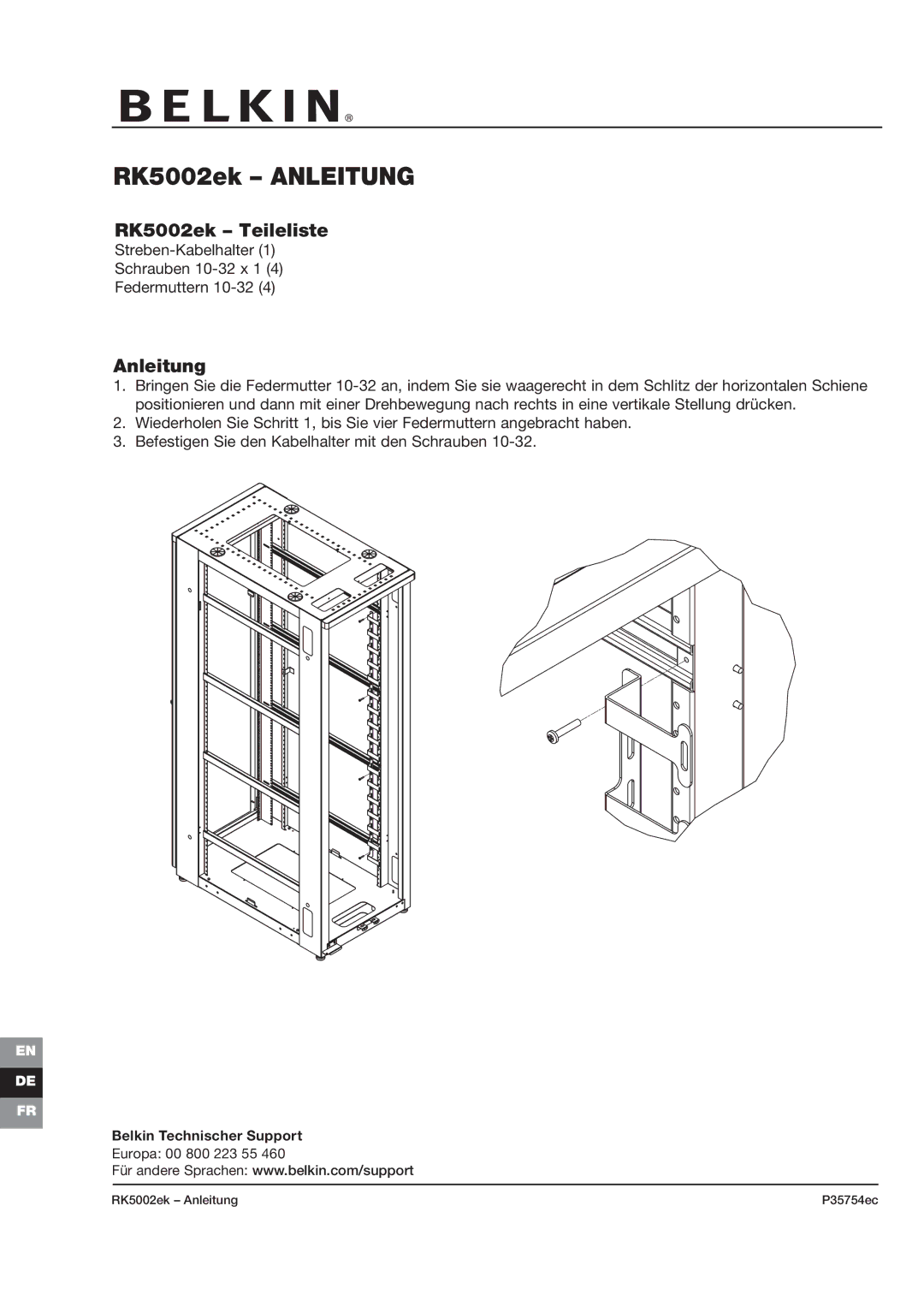 Belkin P35754ec manual RK5002ek Anleitung, RK5002ek Teileliste 