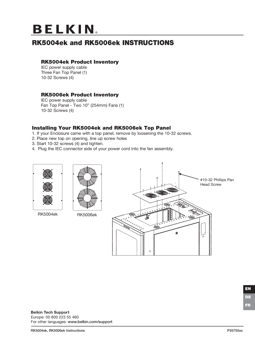 Belkin RK5004EK manual RK5004ek and RK5006ek Instructions, RK5004ek Product Inventory, RK5006ek Product Inventory 