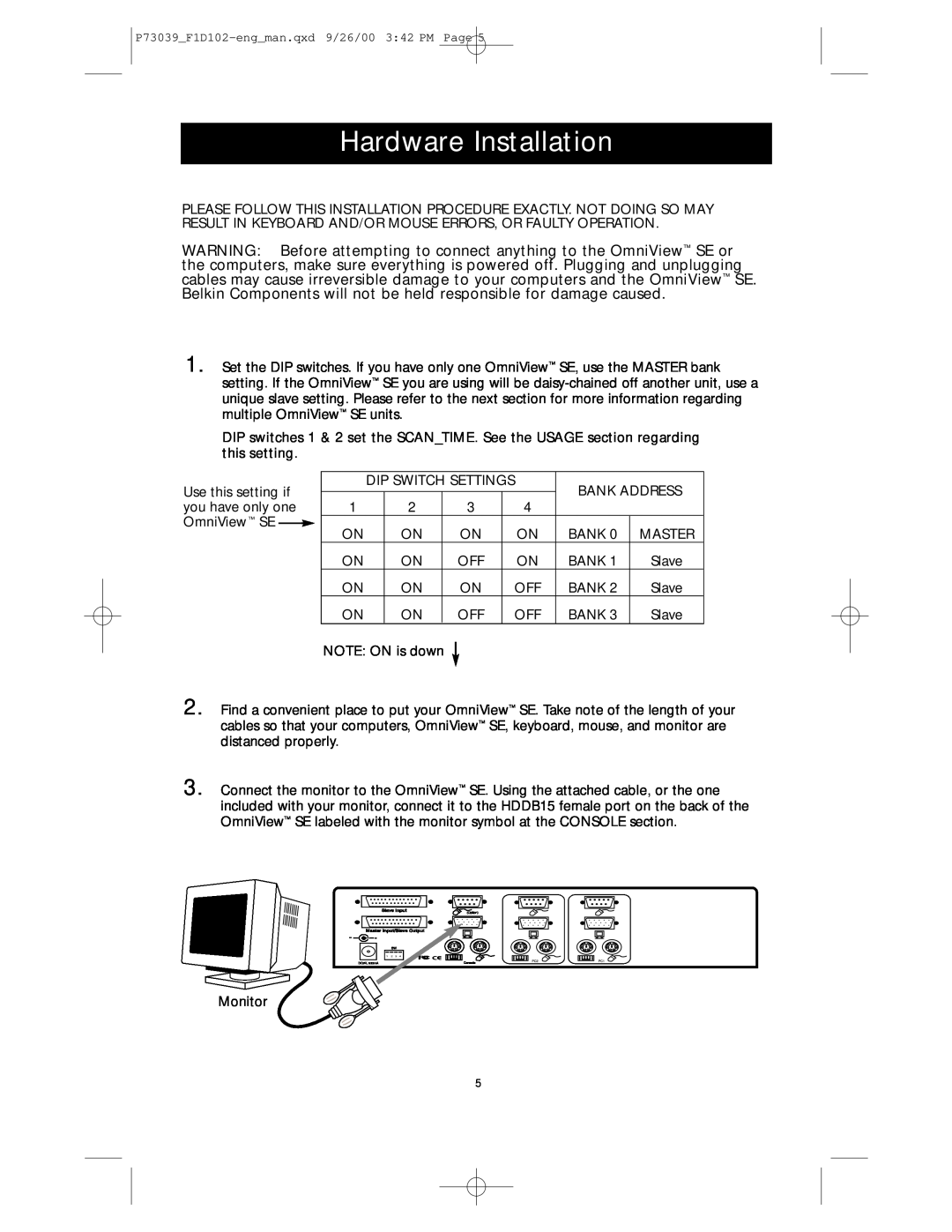 Belkin SE 2-Port user manual Hardware Installation 