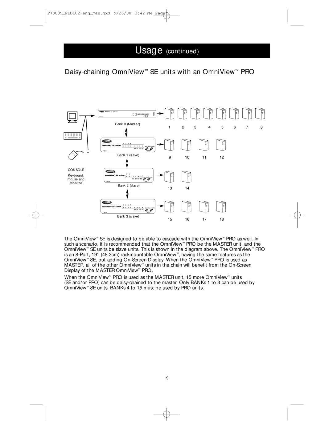 Belkin SE 2-Port user manual Daisy-chaining OmniView SE units with an OmniView PRO 