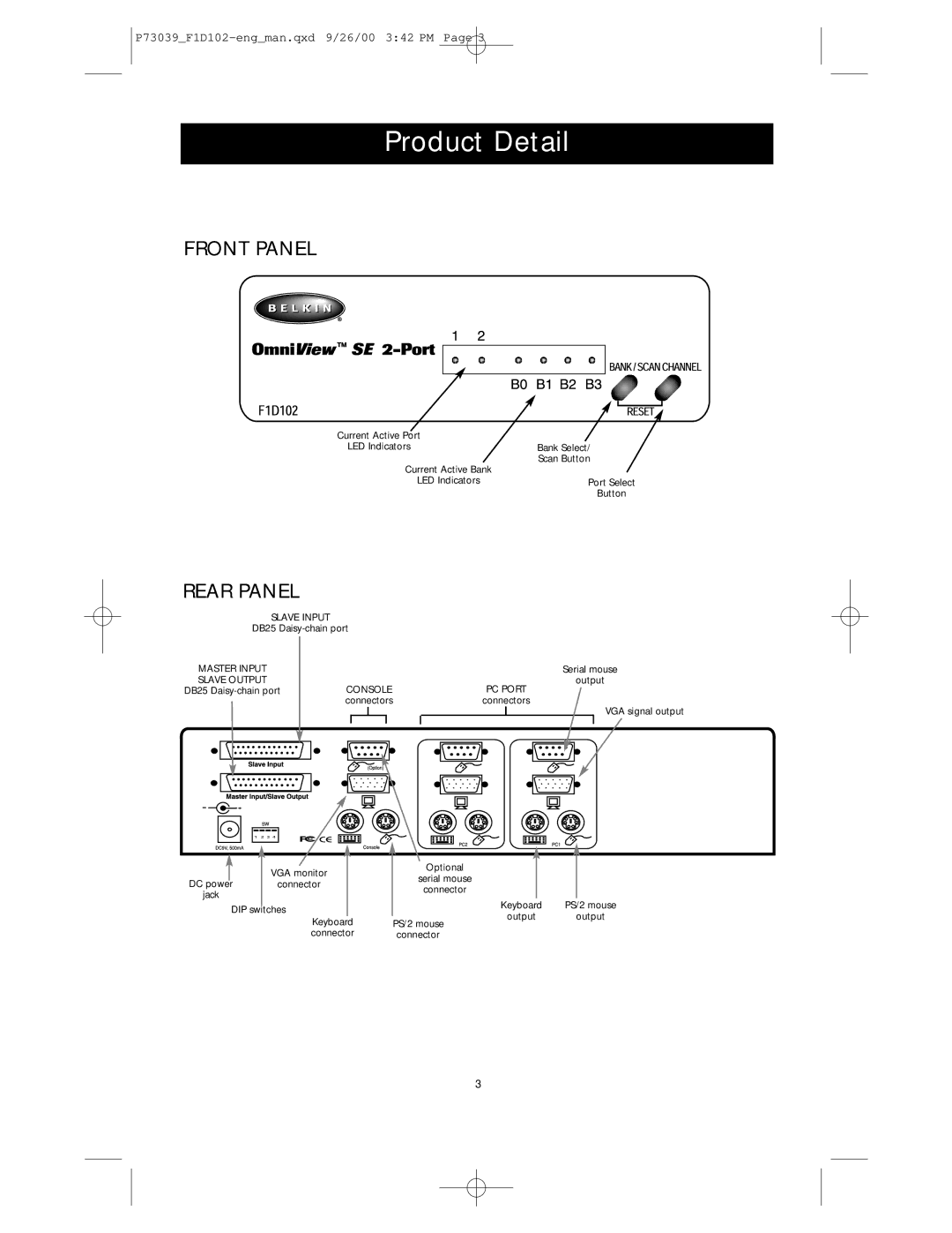 Belkin SE 2-Port user manual Product Detail, Front Panel 