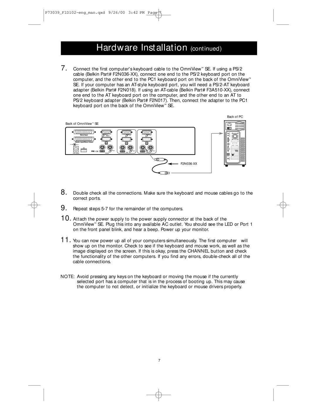 Belkin SE 2-Port user manual Back of PC Back of OmniView SE F2N036-XX 