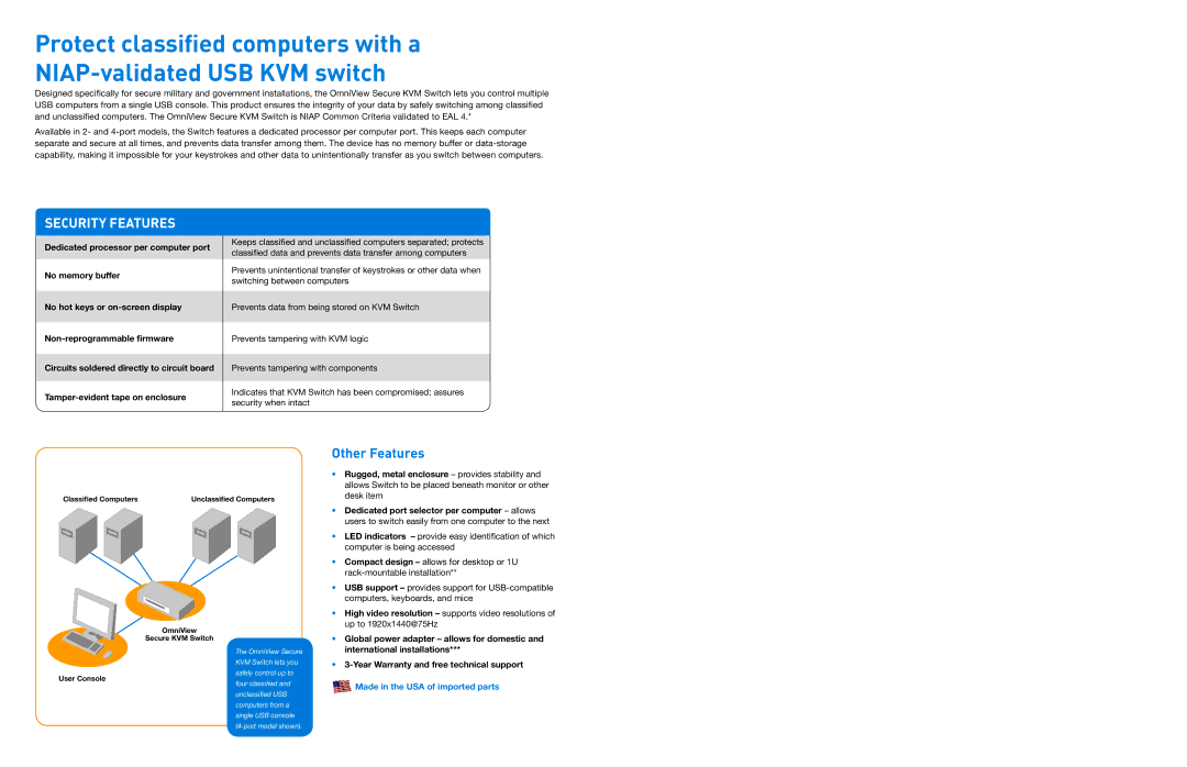 Belkin Secure KVM Switch manual Security Features, Other Features 