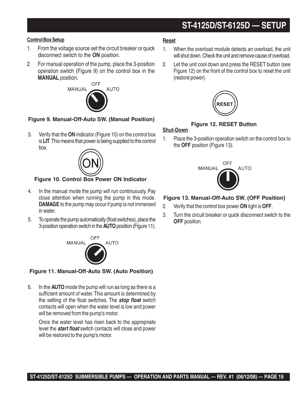 Belkin ST6125D, ST4125D manual Manual-Off-Auto SW. Manual Position, Reset 