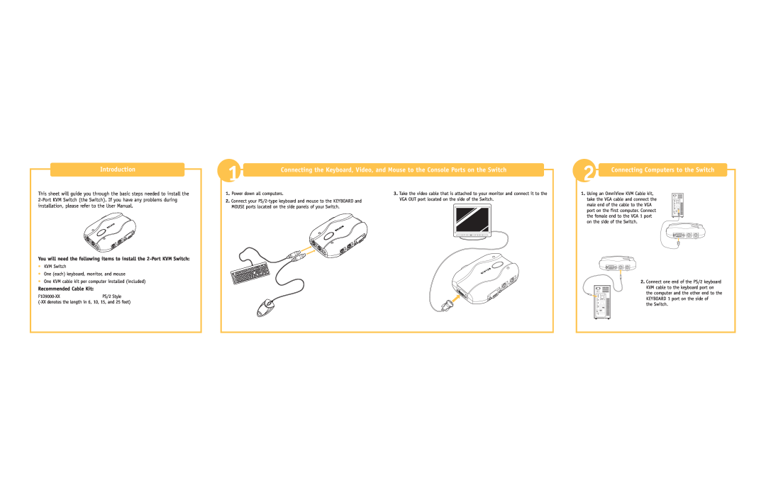 Belkin user manual Introduction, Connecting Computers to the Switch, Recommended Cable Kit 