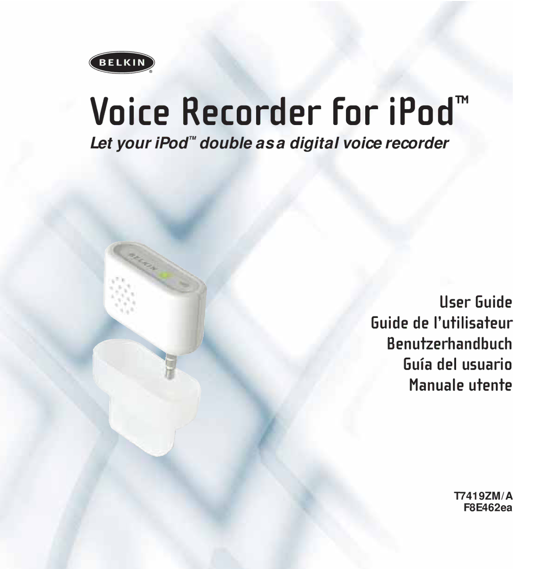 Belkin T7419ZM/A manual Voice Recorder for iPod 