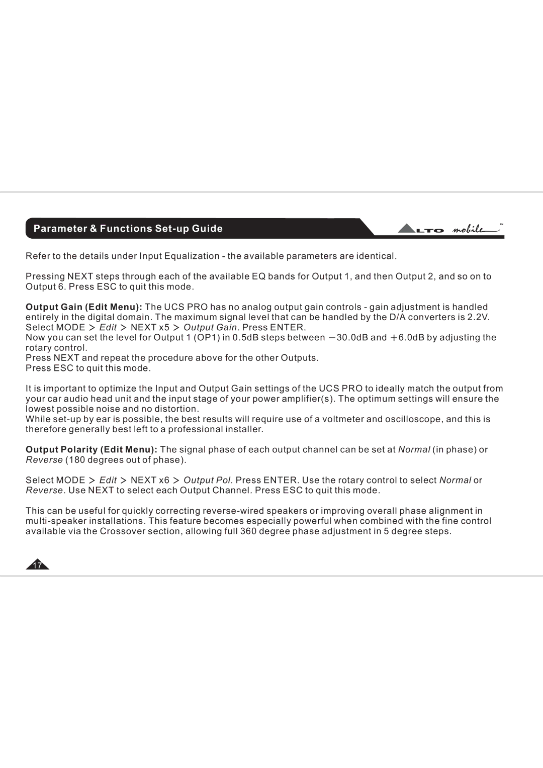 Belkin UCSPRO-RM2 user manual Parameter & Functions Set-up Guide 