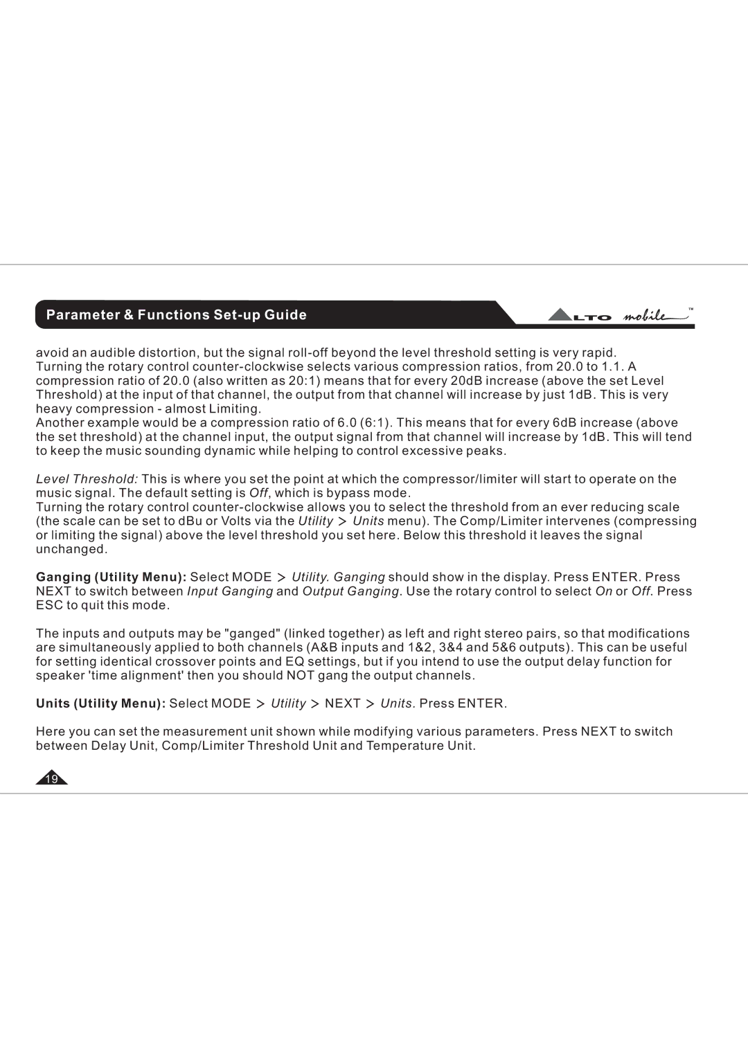 Belkin UCSPRO-RM2 user manual Parameter & Functions Set-up Guide 