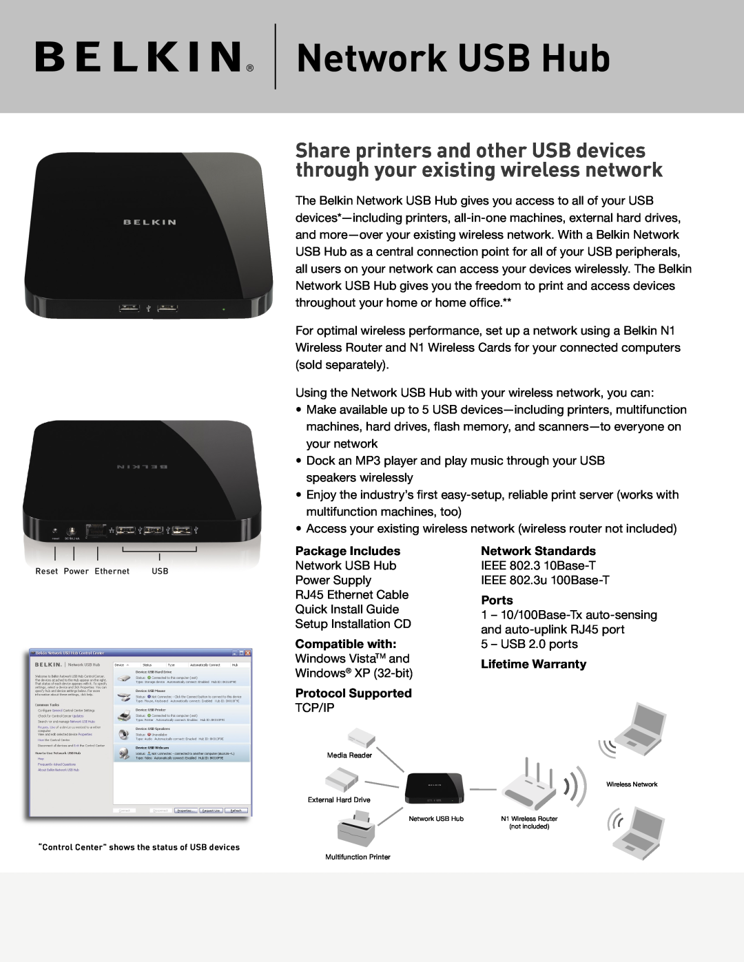 Belkin warranty Network USB Hub, Package Includes, Compatible with, Protocol Supported, Network Standards, Ports 
