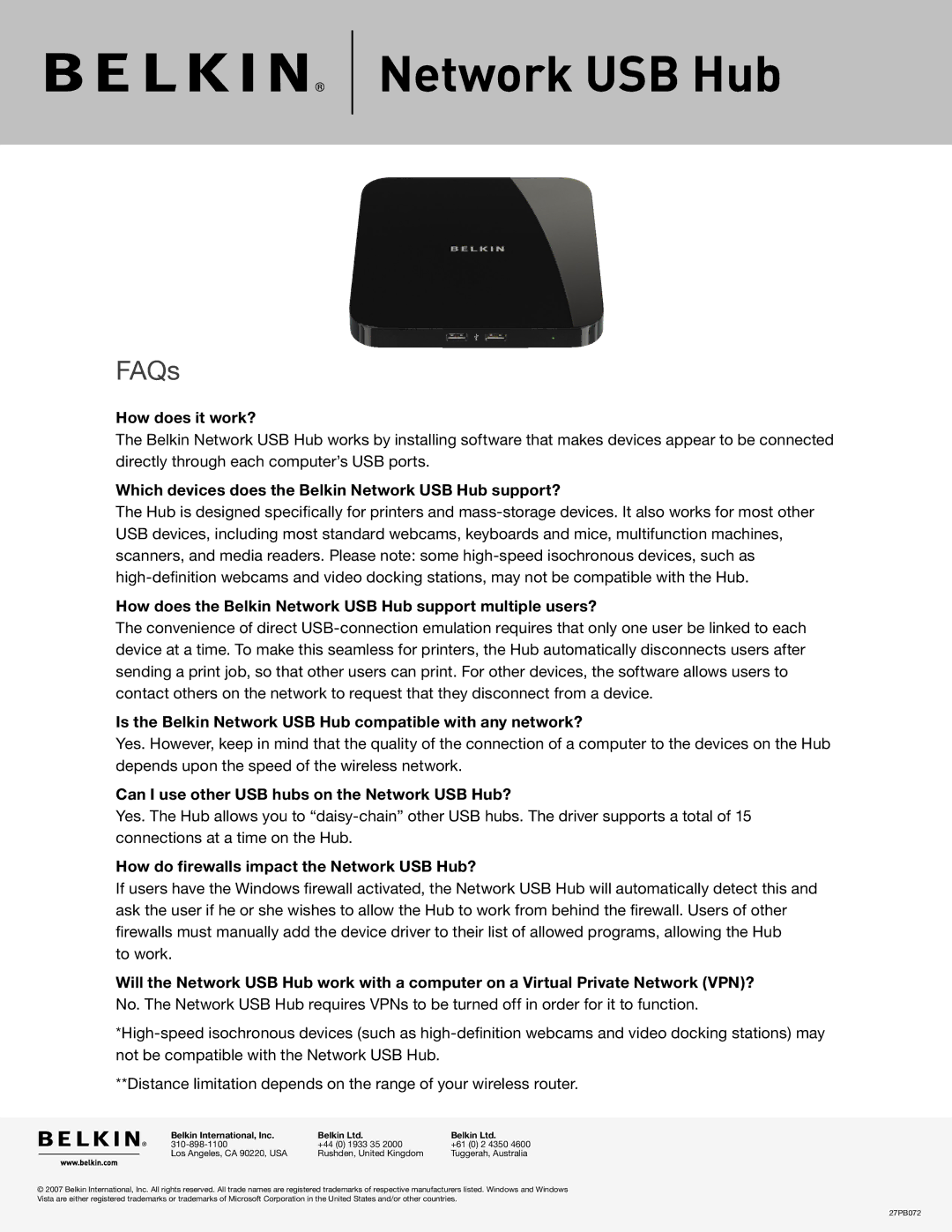 Belkin USB Hub warranty FAQs 