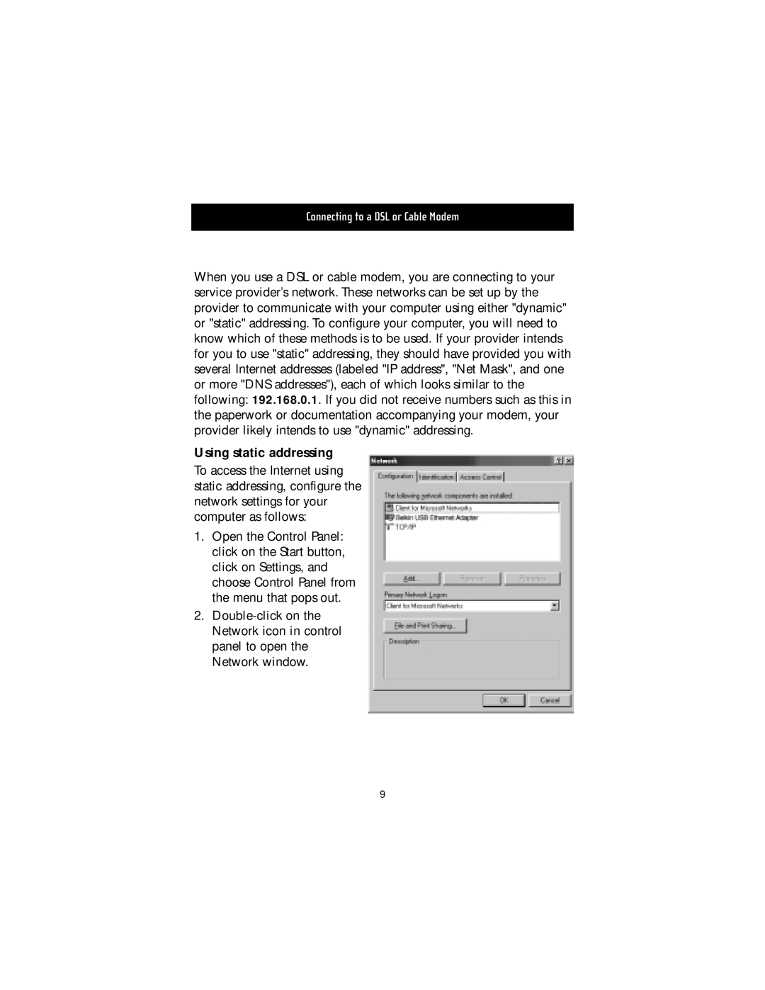 Belkin USB10 manual Using static addressing 