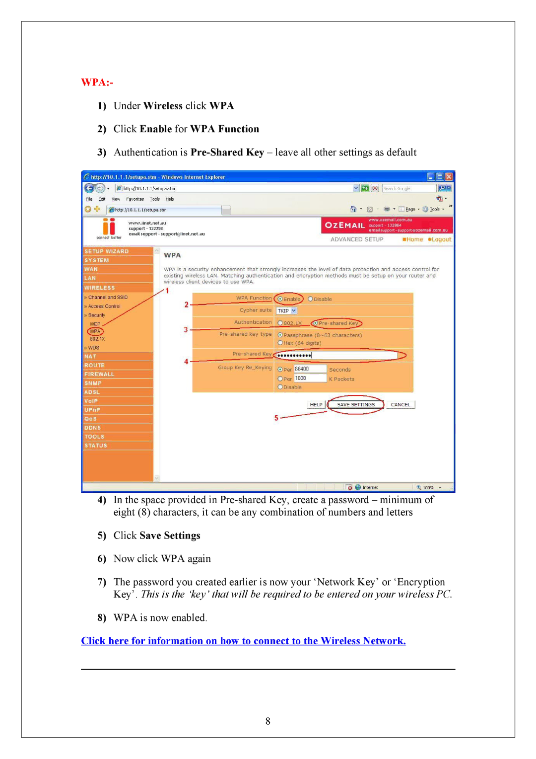 Belkin VoIP manual Wpa, Click Enable for WPA Function 