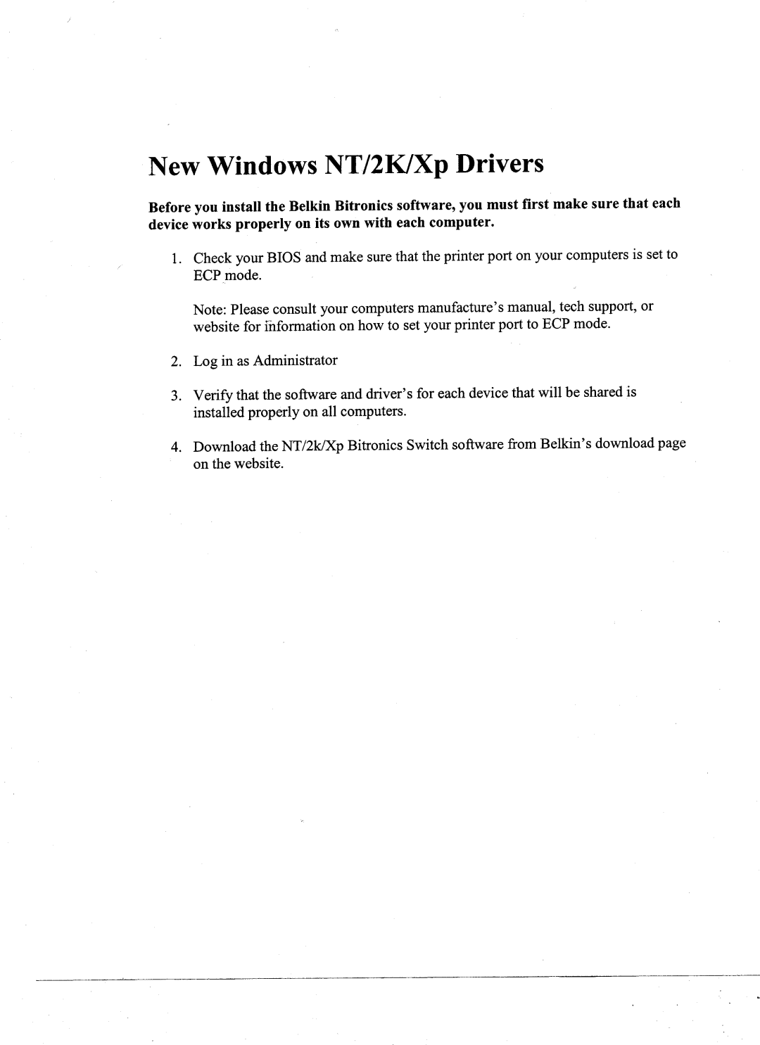 Belkin WINDOWS NT/2k/XP manual 