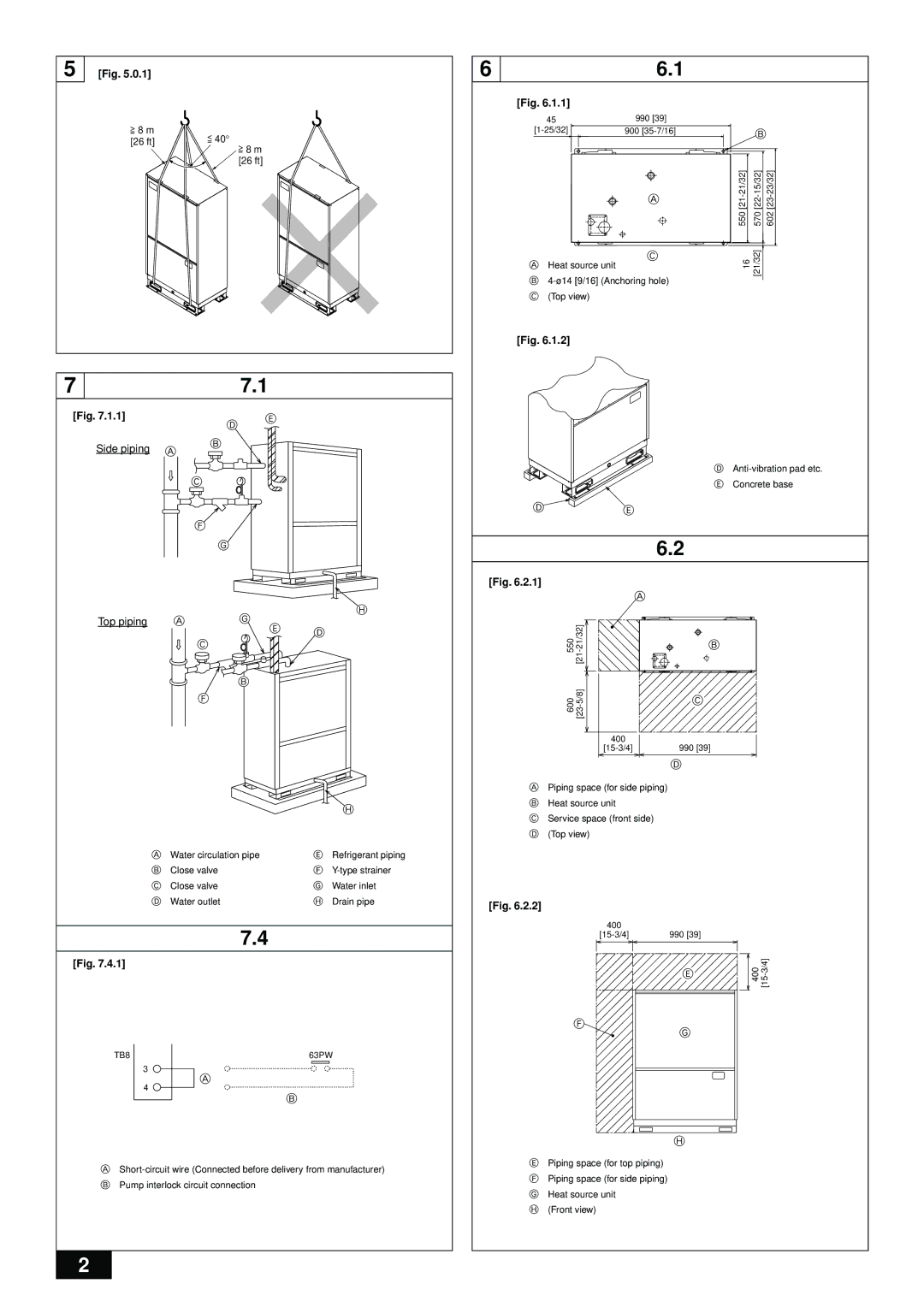 Bell Sports PQRY-P72-96TGMU-A installation manual = 8 m 26 ft, Side piping Top piping 