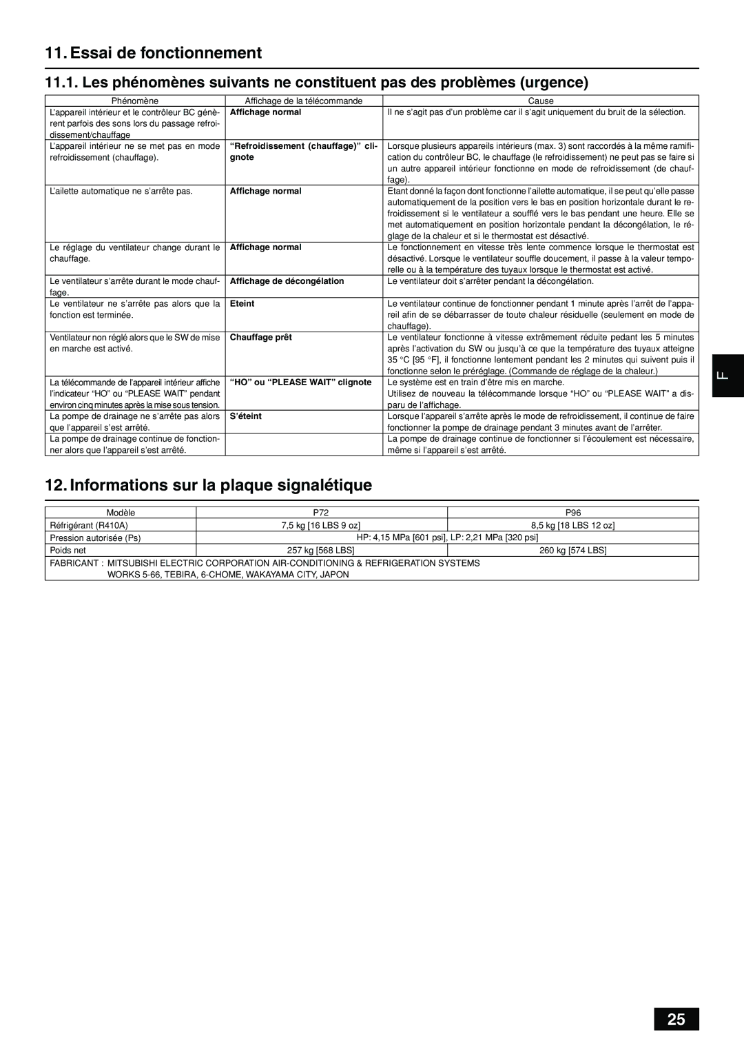 Bell Sports PQRY-P72-96TGMU-A installation manual Essai de fonctionnement, Informations sur la plaque signalétique 