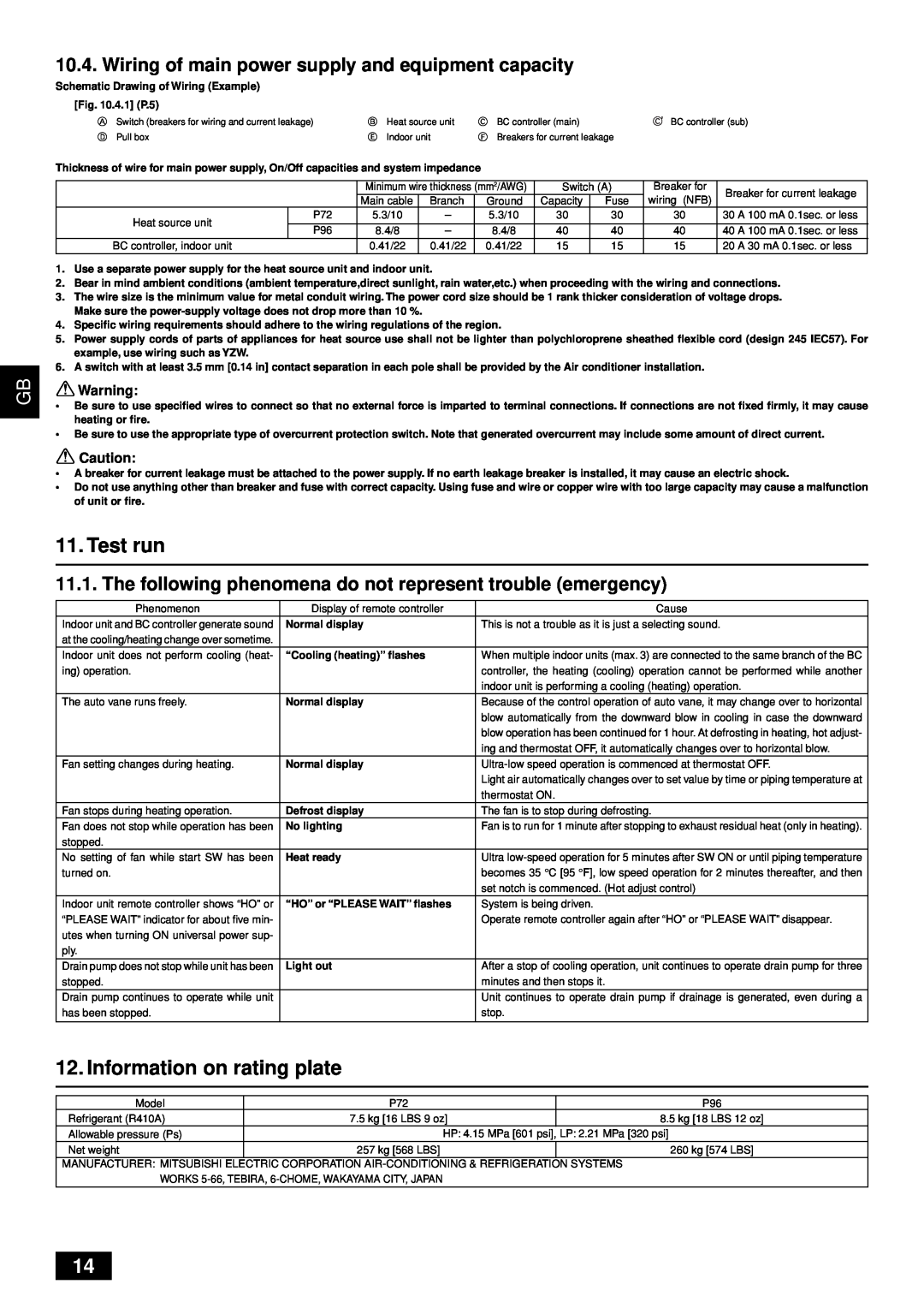 Bell Sports PQRY-P72-96TGMU-A installation manual Test run, Information on rating plate 