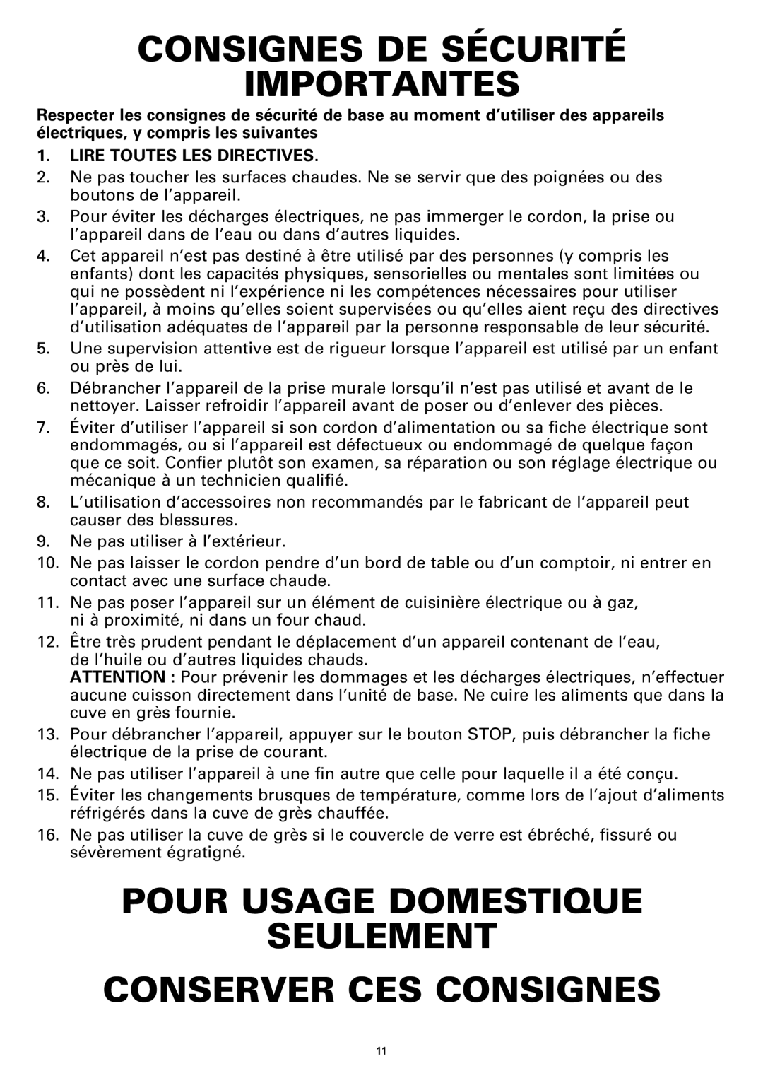 Bella Cucina BLA13722 manual Consignes DE Sécurité Importantes, Pour Usage Domestique Seulement Conserver CES Consignes 