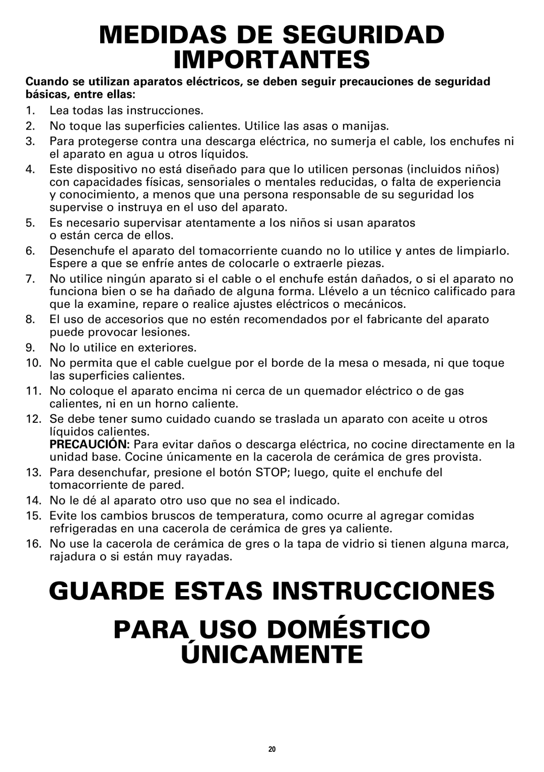 Bella Cucina BLA13722 manual Medidas DE Seguridad Importantes, Guarde Estas Instrucciones Para USO Doméstico Únicamente 