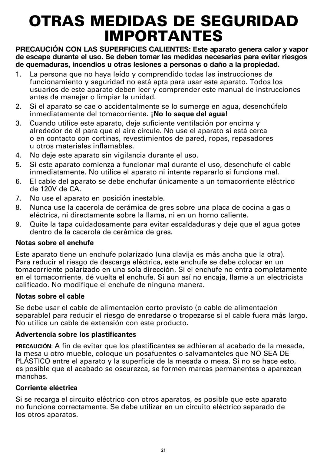 Bella Cucina BLA13722 manual Otras Medidas DE Seguridad Importantes, Notas sobre el enchufe 