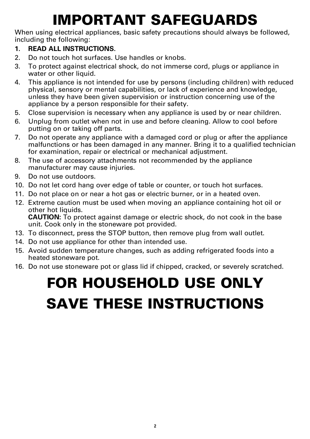 Bella Cucina BLA13722 manual Important Safeguards, For Household USE only Save These Instructions, Read ALL Instructions 