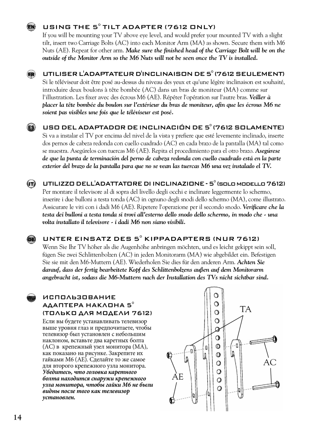 Bell'O 7610 manual Using the 5 Tilt Adapter 7612 only, UTILISERLADAPTATEURDINCLINAISONDE57612SEULEMENT 